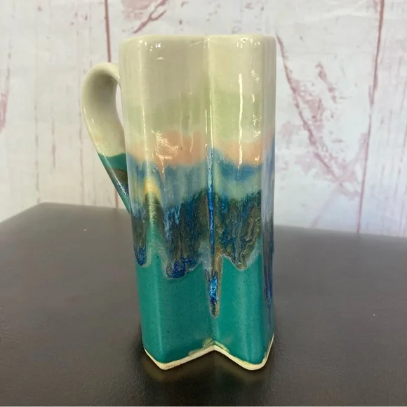 Texas State Shaped Coffee Cup Mug Drip Glaze Pottery 4.5" Vintage 6oz Wilder ‘96 - Picture 5 of 11